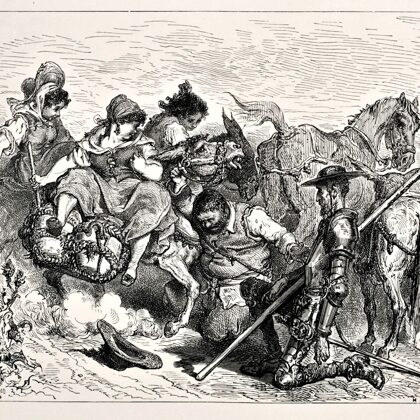 Sancho elhiteti a lovaggal, hogy Dulcineát és udvarhölgyeit látja